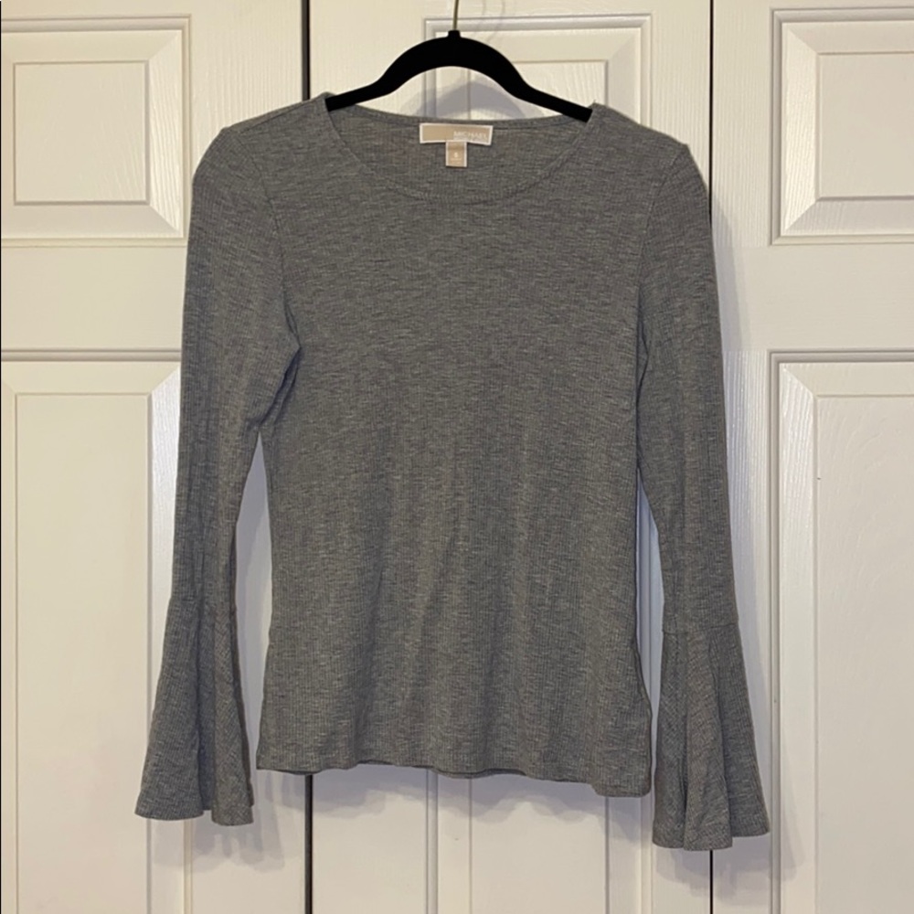 Michael Kors Gray Ribbed Top with Bell Sleeves szS